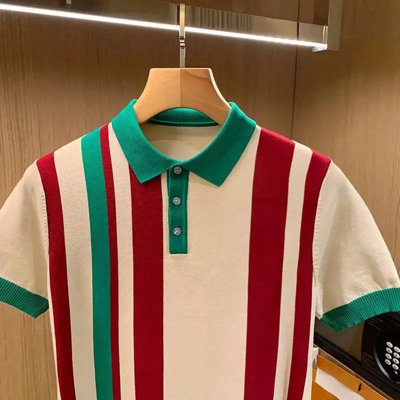 ENXO – Men’s British Style Polo Shirt | Striped Knit, Short Sleeve, Slim Fit – Spring/Summer Fashion