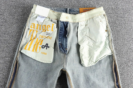 ENXO – Men’s Embroidered Light Blue Slim Jeans | Washed Denim, Spring 2024 Casual Youth Style