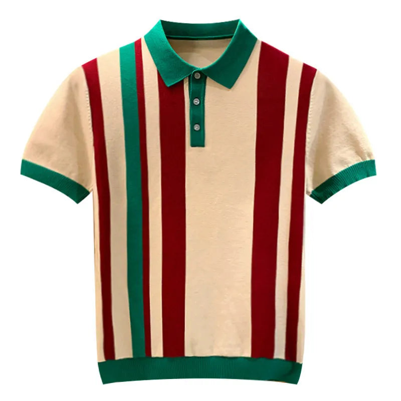 ENXO – Men’s British Style Polo Shirt | Striped Knit, Short Sleeve, Slim Fit – Spring/Summer Fashion