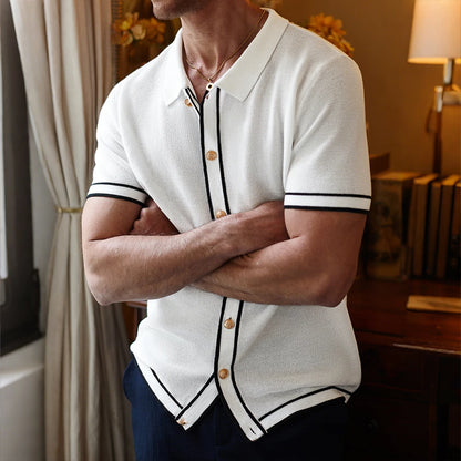 ENXO – 2025 Men’s Retro Striped Polo Shirt | Knit Lapel, Slim Fit, Breathable – US Sizes, Summer Fashion