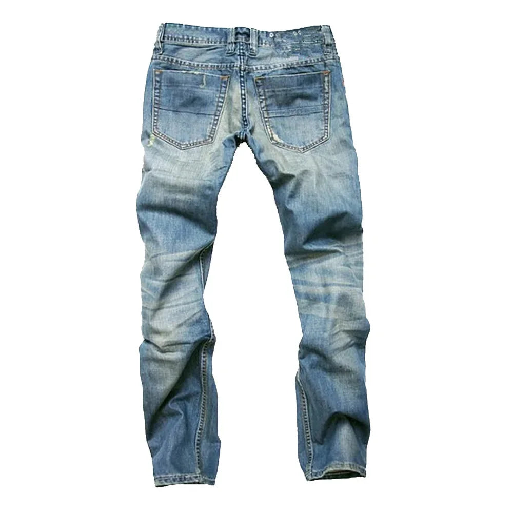 ENXO – Men’s Distressed Straight-Leg Jeans | Mid Waist, Vintage Wash, Streetwear Style – Autumn 2024