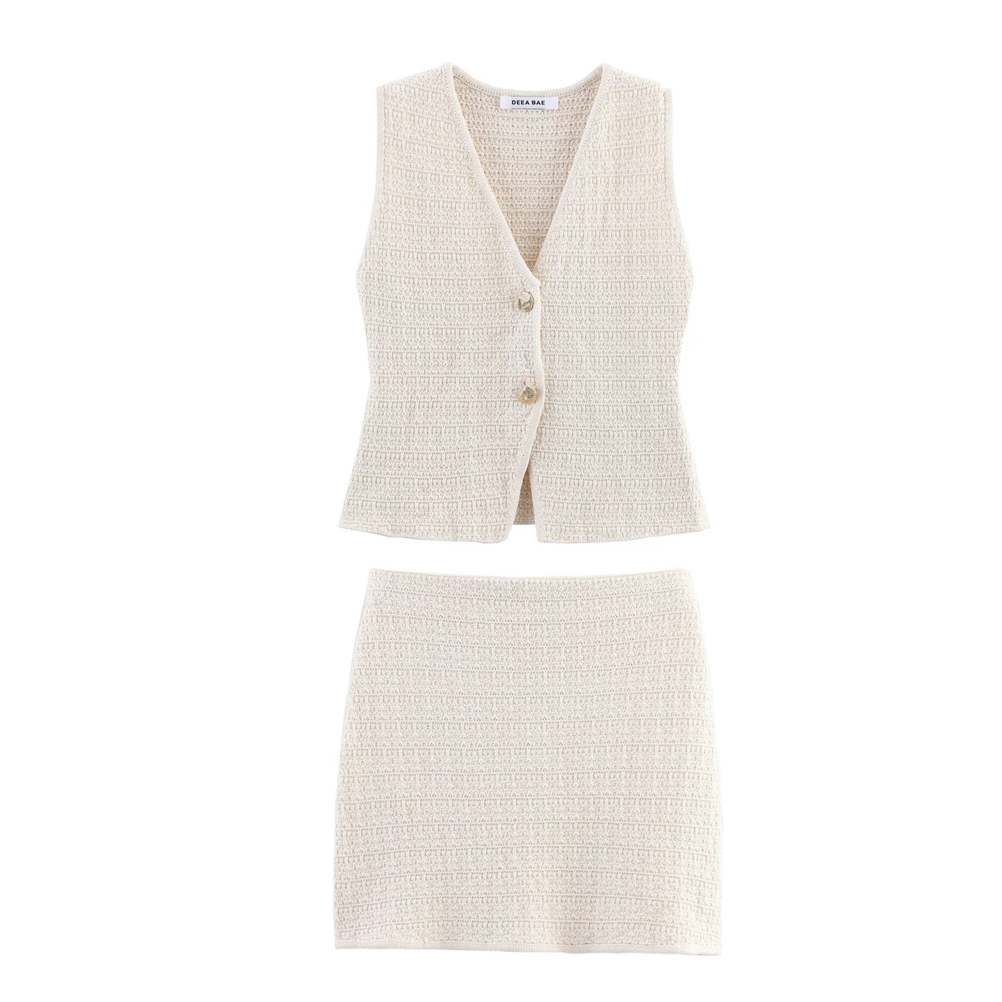 New European And American Style Fashionable Knitted Texture Vest Casual Mini Skirt Set