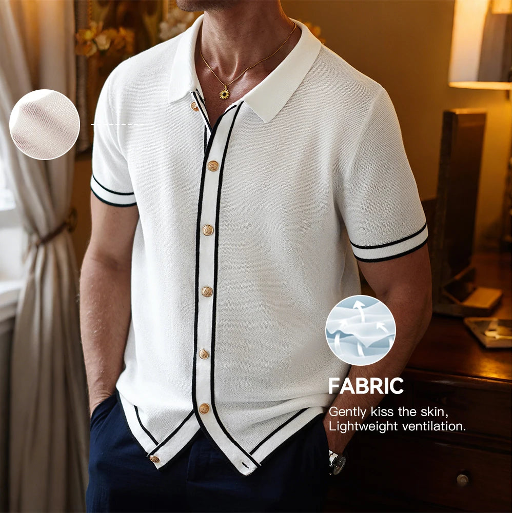 ENXO – 2025 Men’s Retro Striped Polo Shirt | Knit Lapel, Slim Fit, Breathable – US Sizes, Summer Fashion