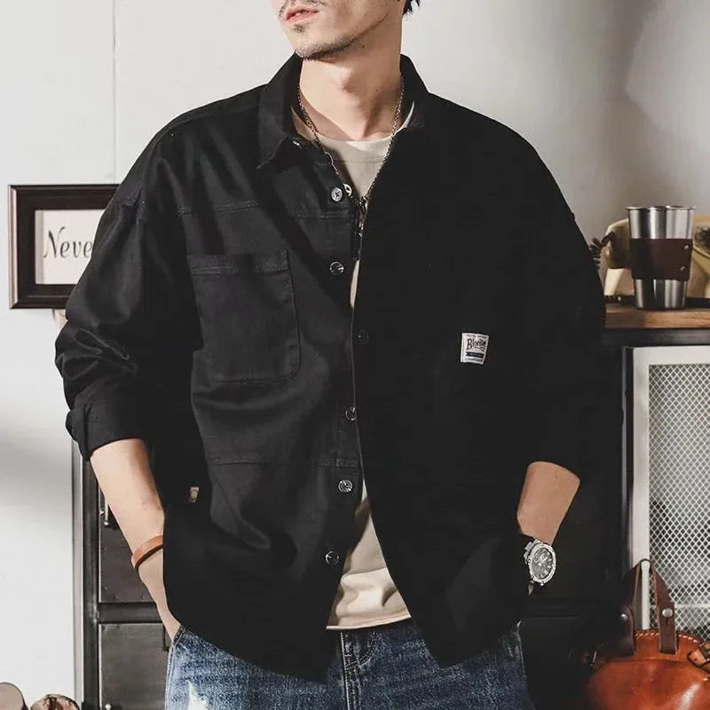 ENXO – Men’s Heavy Vintage Safari Shirt | Loose Fit, Cotton Long Sleeve – Spring/Autumn Casual Style