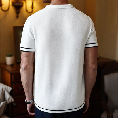 ENXO – 2025 Men’s Retro Striped Polo Shirt | Knit Lapel, Slim Fit, Breathable – US Sizes, Summer Fashion