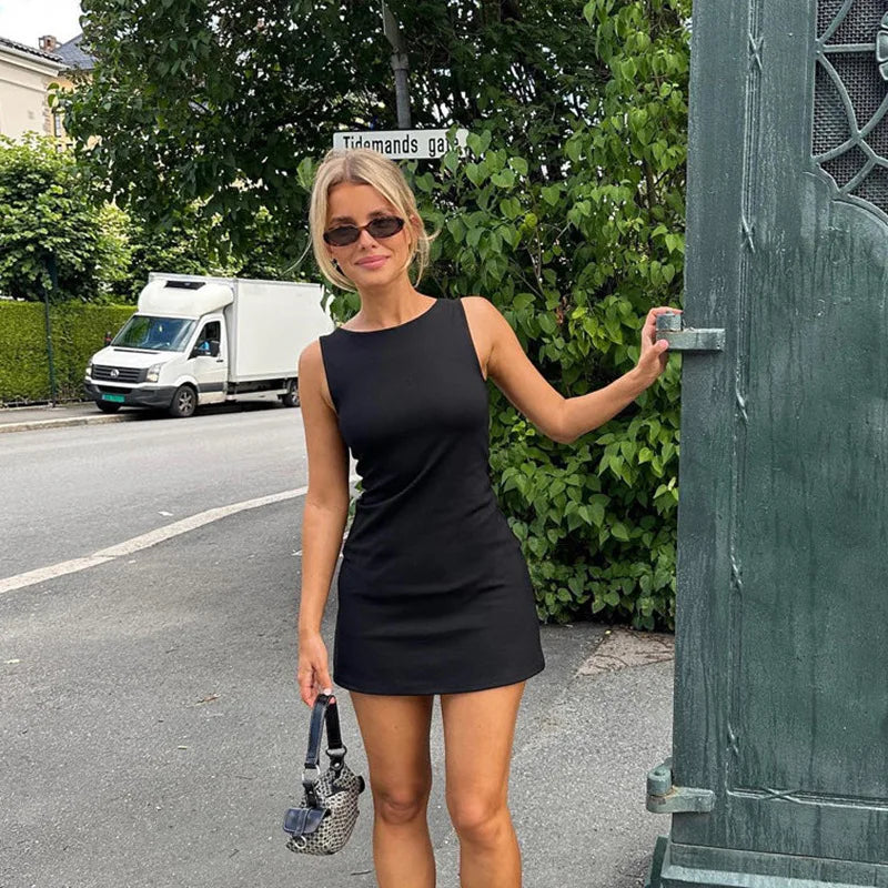 Woman Dress Sleeveless Knit Slim A-Line Female O-Neck Seveless Mini Dresses Sheath 2024 Summer Clothing Streetwear Y2K Qtraf2411