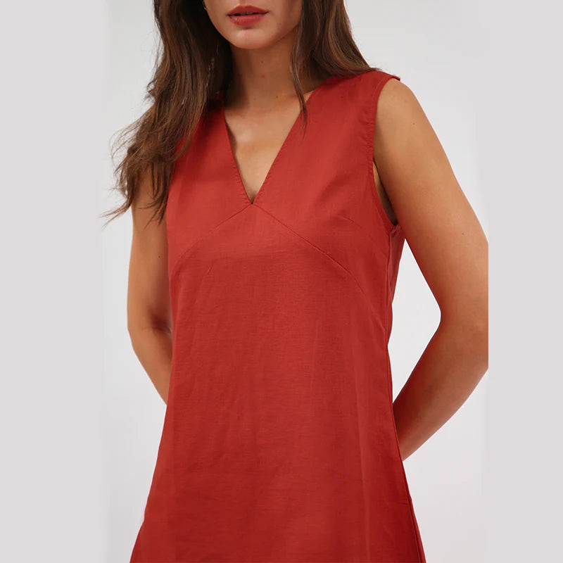 Vintage Linen Women's Dress Elegant Summer 2025 Sexy V-neck Short Beach Streetwear Dresses Mini Female Clothing Sundress Vestido