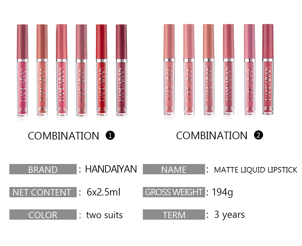 ENXO – HANDAIYAN 6-Piece Matte Liquid Lipstick Set | Long-Lasting, Non-Stick, Fade-Resistant Gift Box