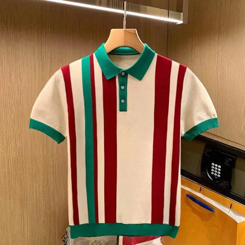 ENXO – Men’s British Style Polo Shirt | Striped Knit, Short Sleeve, Slim Fit – Spring/Summer Fashion