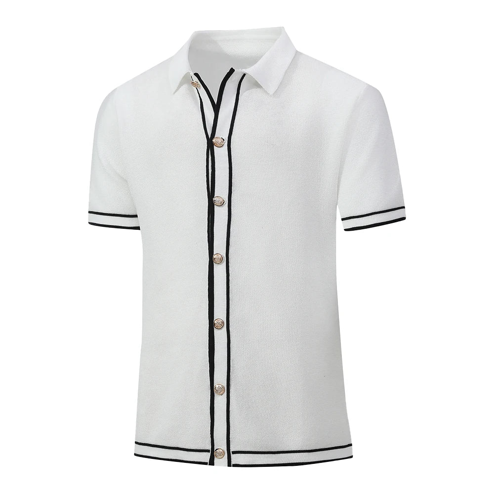 ENXO – 2025 Men’s Retro Striped Polo Shirt | Knit Lapel, Slim Fit, Breathable – US Sizes, Summer Fashion