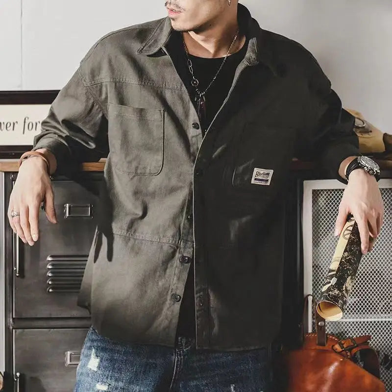 ENXO – Men’s Heavy Vintage Safari Shirt | Loose Fit, Cotton Long Sleeve – Spring/Autumn Casual Style