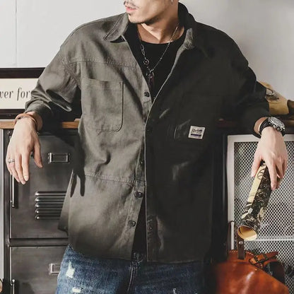 ENXO – Men’s Heavy Vintage Safari Shirt | Loose Fit, Cotton Long Sleeve – Spring/Autumn Casual Style