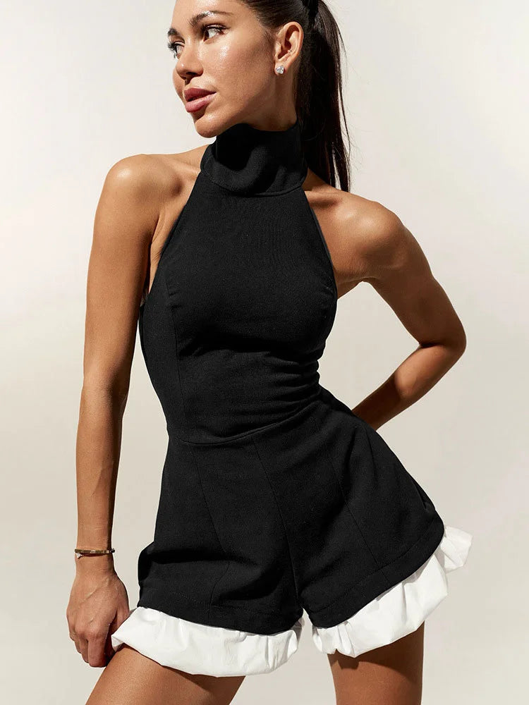 Tossy Ruffled Patchwork Sexy Rompers Female Patchwork Off-Shoulder High Waist Contrast Summer 2025 Women's Jumpsuit Bodysuits