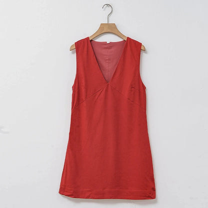 Vintage Linen Women's Dress Elegant Summer 2025 Sexy V-neck Short Beach Streetwear Dresses Mini Female Clothing Sundress Vestido