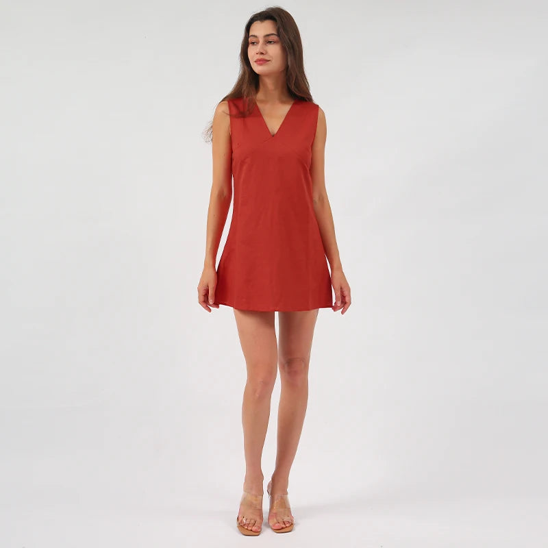 Vintage Linen Women's Dress Elegant Summer 2025 Sexy V-neck Short Beach Streetwear Dresses Mini Female Clothing Sundress Vestido