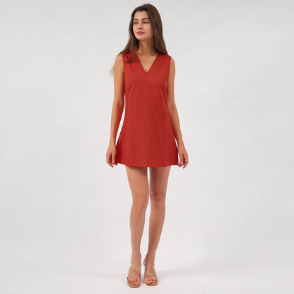 Vintage Linen Women's Dress Elegant Summer 2025 Sexy V-neck Short Beach Streetwear Dresses Mini Female Clothing Sundress Vestido