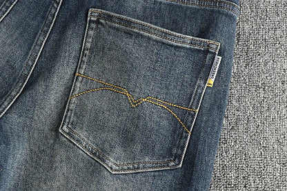 ENXO – Men’s Embroidered Distressed Denim Jeans | Slim Straight, Retro American Style, Stretch Fit for Youth