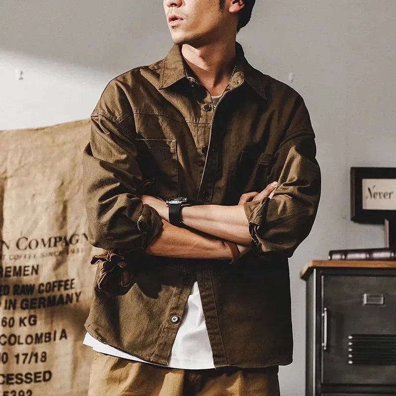 ENXO – Men’s Heavy Vintage Safari Shirt | Loose Fit, Cotton Long Sleeve – Spring/Autumn Casual Style