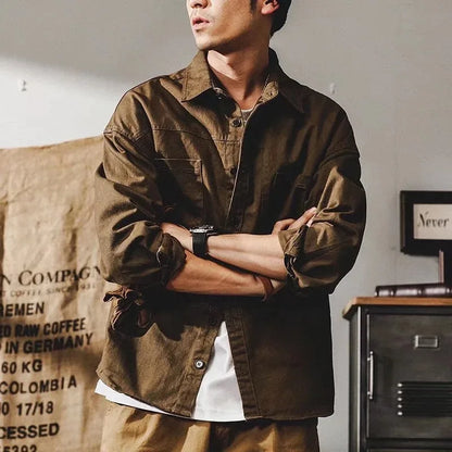ENXO – Men’s Heavy Vintage Safari Shirt | Loose Fit, Cotton Long Sleeve – Spring/Autumn Casual Style