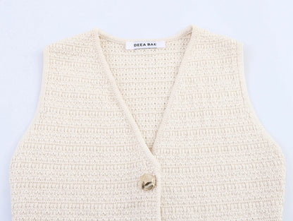 New European And American Style Fashionable Knitted Texture Vest Casual Mini Skirt Set