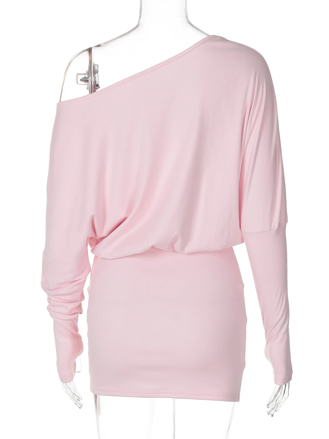 Dulzura Sexy Long Sleeve Mini Dress Oblique Shoulder Solid Simple Dresses