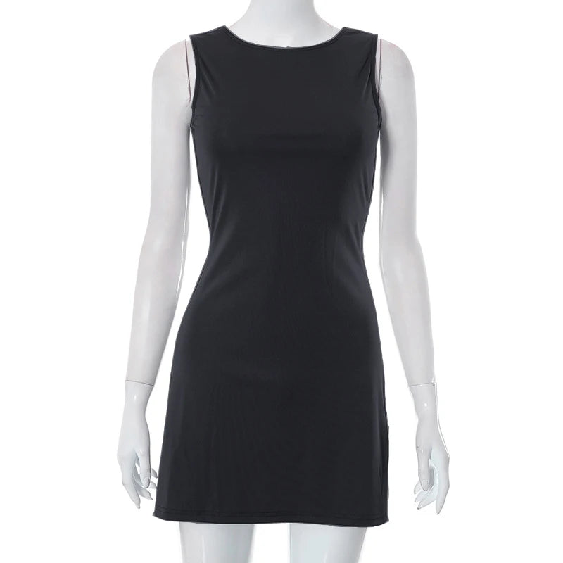 Woman Dress Sleeveless Knit Slim A-Line Female O-Neck Seveless Mini Dresses Sheath 2024 Summer Clothing Streetwear Y2K Qtraf2411