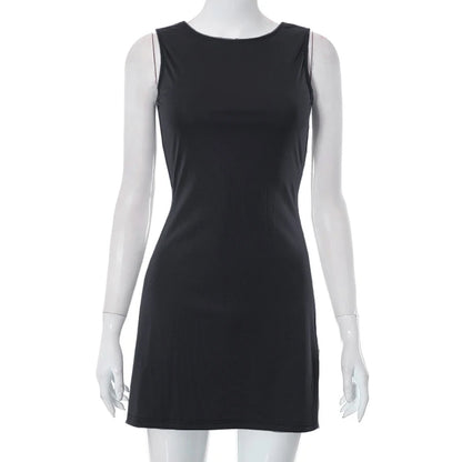 Woman Dress Sleeveless Knit Slim A-Line Female O-Neck Seveless Mini Dresses Sheath 2024 Summer Clothing Streetwear Y2K Qtraf2411