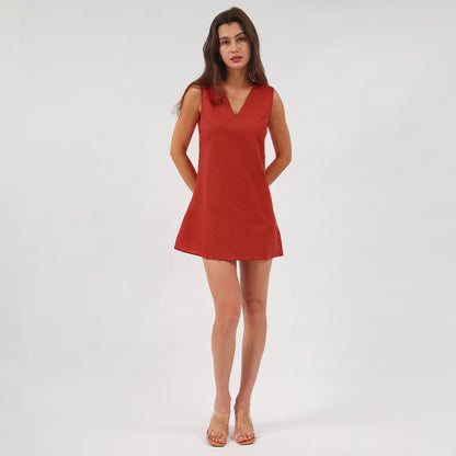Vintage Linen Women's Dress Elegant Summer 2025 Sexy V-neck Short Beach Streetwear Dresses Mini Female Clothing Sundress Vestido