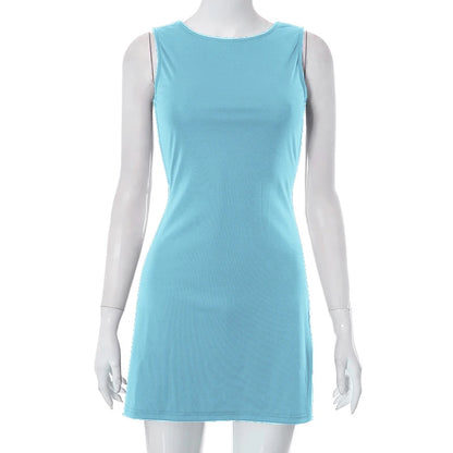 Woman Dress Sleeveless Knit Slim A-Line Female O-Neck Seveless Mini Dresses Sheath 2024 Summer Clothing Streetwear Y2K Qtraf2411