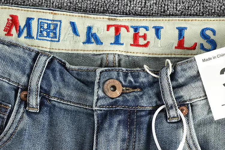 ENXO – Men’s Embroidered Light Blue Slim Jeans | Washed Denim, Spring 2024 Casual Youth Style