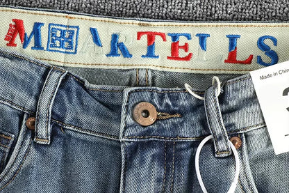 ENXO – Men’s Embroidered Light Blue Slim Jeans | Washed Denim, Spring 2024 Casual Youth Style