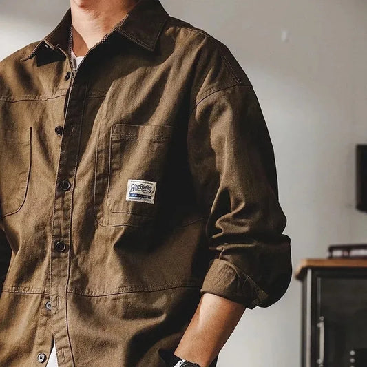 ENXO – Men’s Heavy Vintage Safari Shirt | Loose Fit, Cotton Long Sleeve – Spring/Autumn Casual Style