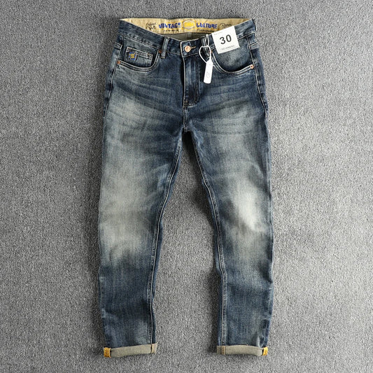 ENXO – Men’s Embroidered Distressed Denim Jeans | Slim Straight, Retro American Style, Stretch Fit for Youth
