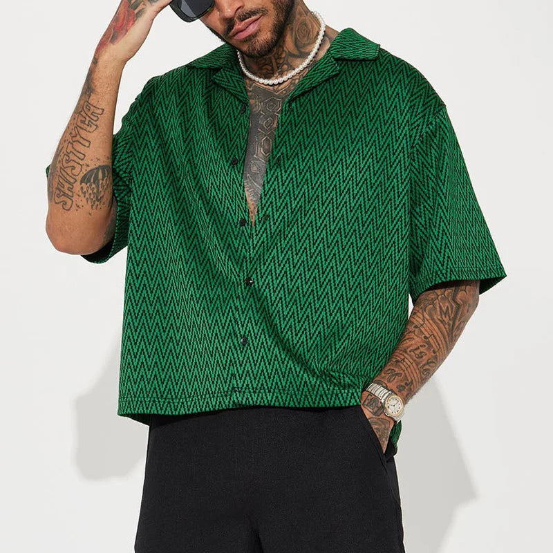 “Men’s Vintage Diagonal Stripe Casual Shirt – Summer 2024 Loose Streetwear”