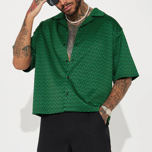 “Men’s Vintage Diagonal Stripe Casual Shirt – Summer 2024 Loose Streetwear”