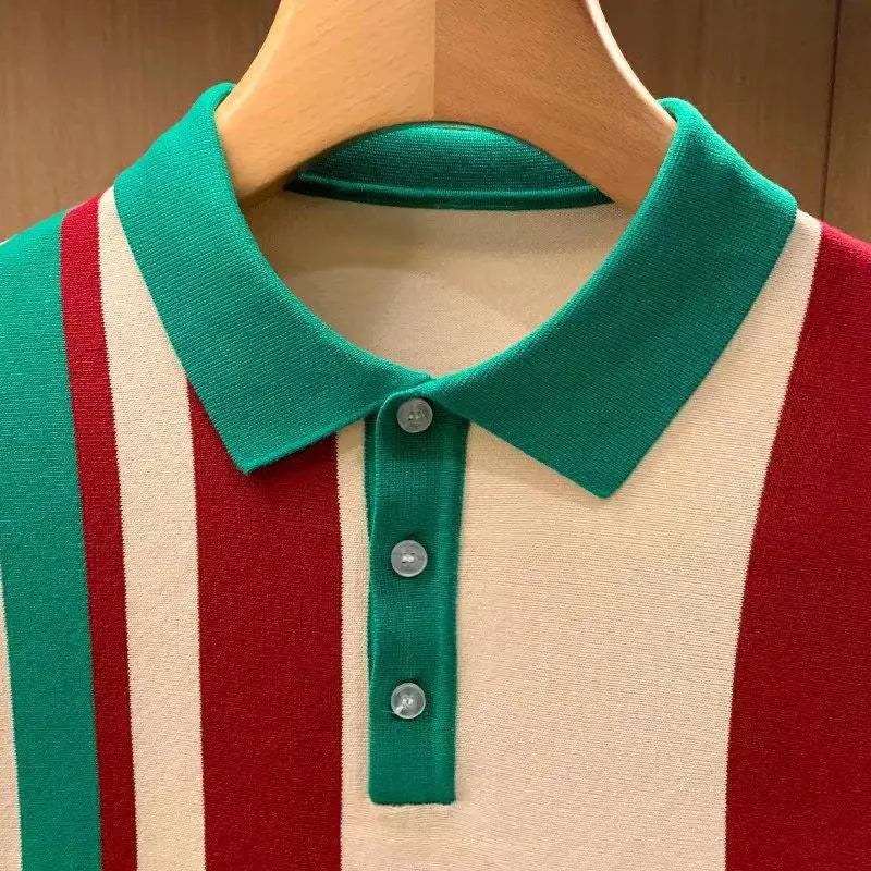 ENXO – Men’s British Style Polo Shirt | Striped Knit, Short Sleeve, Slim Fit – Spring/Summer Fashion