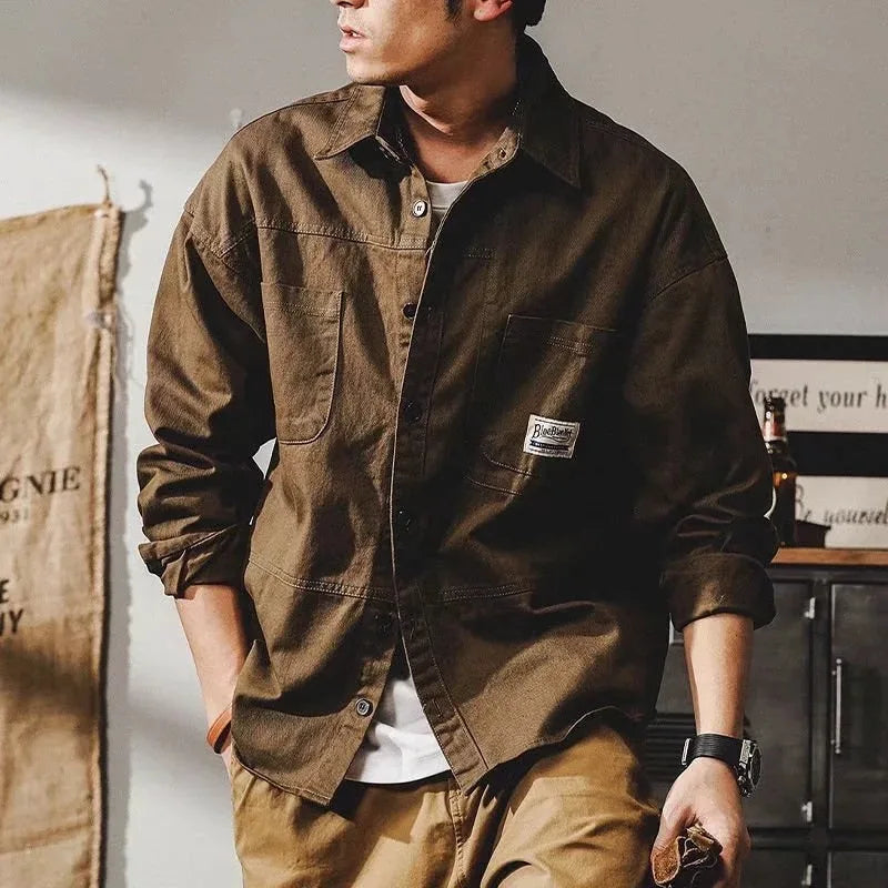 ENXO – Men’s Heavy Vintage Safari Shirt | Loose Fit, Cotton Long Sleeve – Spring/Autumn Casual Style