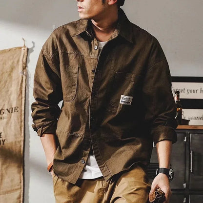 ENXO – Men’s Heavy Vintage Safari Shirt | Loose Fit, Cotton Long Sleeve – Spring/Autumn Casual Style