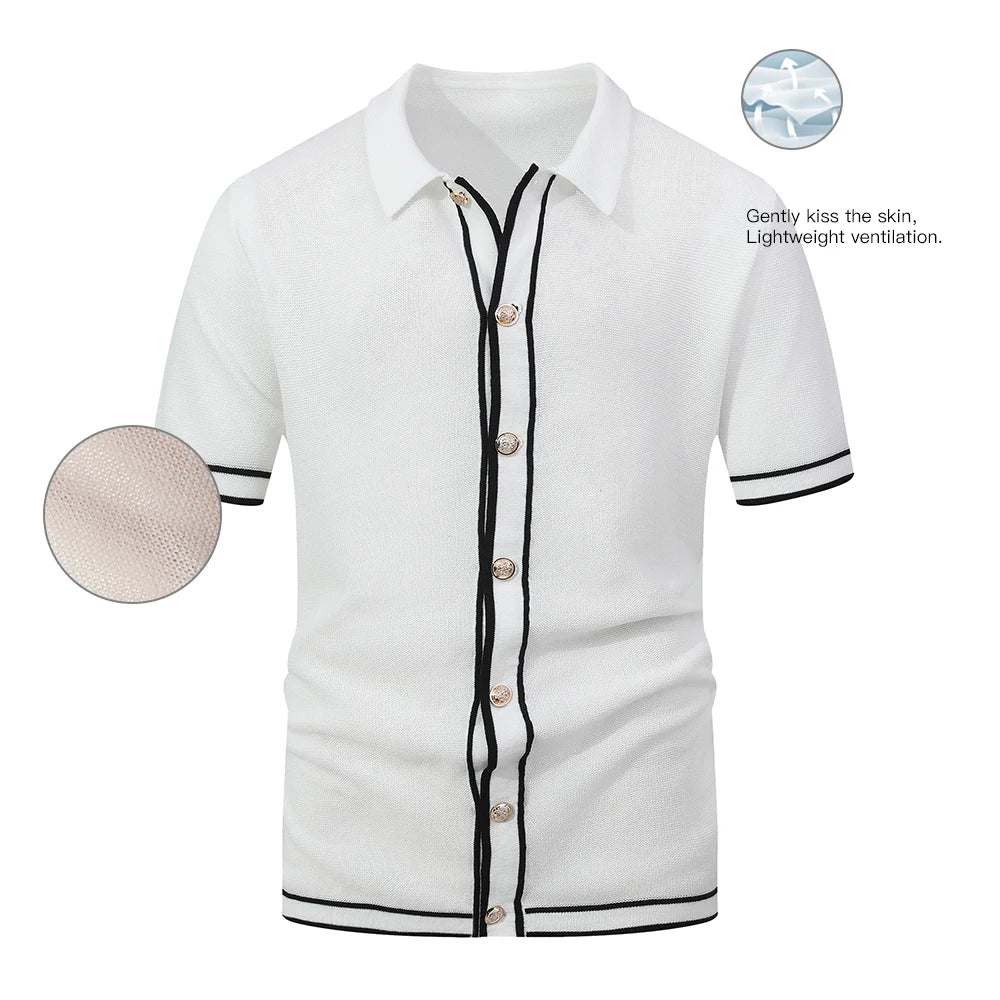 ENXO – 2025 Men’s Retro Striped Polo Shirt | Knit Lapel, Slim Fit, Breathable – US Sizes, Summer Fashion