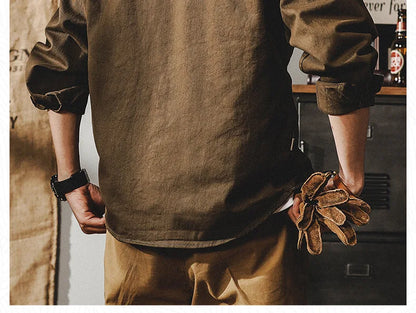 ENXO – Men’s Heavy Vintage Safari Shirt | Loose Fit, Cotton Long Sleeve – Spring/Autumn Casual Style