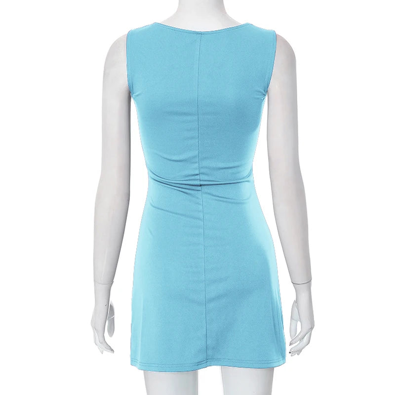 Woman Dress Sleeveless Knit Slim A-Line Female O-Neck Seveless Mini Dresses Sheath 2024 Summer Clothing Streetwear Y2K Qtraf2411
