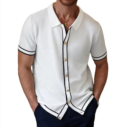 ENXO – 2025 Men’s Retro Striped Polo Shirt | Knit Lapel, Slim Fit, Breathable – US Sizes, Summer Fashion