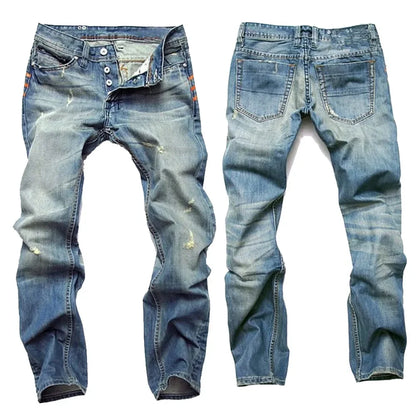 ENXO – Men’s Distressed Straight-Leg Jeans | Mid Waist, Vintage Wash, Streetwear Style – Autumn 2024