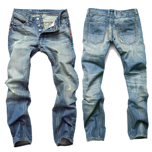 ENXO – Men’s Distressed Straight-Leg Jeans | Mid Waist, Vintage Wash, Streetwear Style – Autumn 2024
