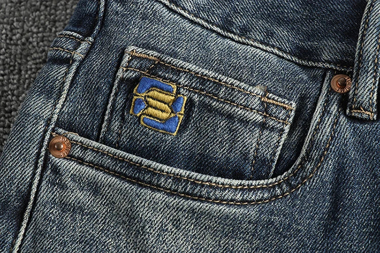 ENXO – Men’s Embroidered Distressed Denim Jeans | Slim Straight, Retro American Style, Stretch Fit for Youth