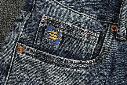 ENXO – Men’s Embroidered Distressed Denim Jeans | Slim Straight, Retro American Style, Stretch Fit for Youth