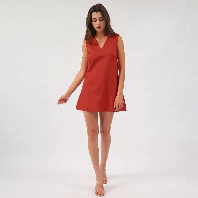 Vintage Linen Women's Dress Elegant Summer 2025 Sexy V-neck Short Beach Streetwear Dresses Mini Female Clothing Sundress Vestido