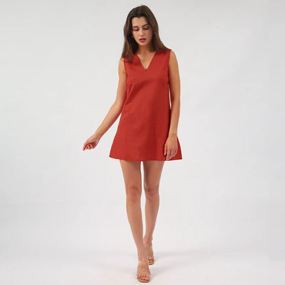 Vintage Linen Women's Dress Elegant Summer 2025 Sexy V-neck Short Beach Streetwear Dresses Mini Female Clothing Sundress Vestido