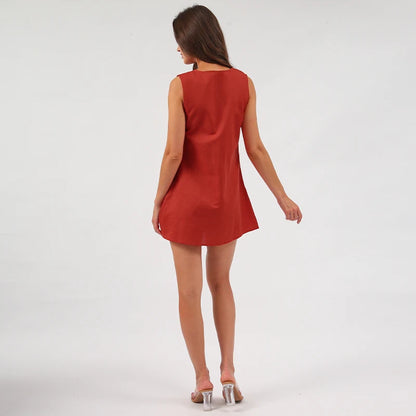 Vintage Linen Women's Dress Elegant Summer 2025 Sexy V-neck Short Beach Streetwear Dresses Mini Female Clothing Sundress Vestido