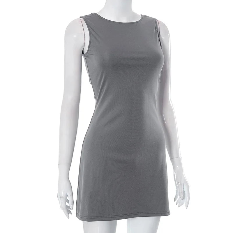 Woman Dress Sleeveless Knit Slim A-Line Female O-Neck Seveless Mini Dresses Sheath 2024 Summer Clothing Streetwear Y2K Qtraf2411